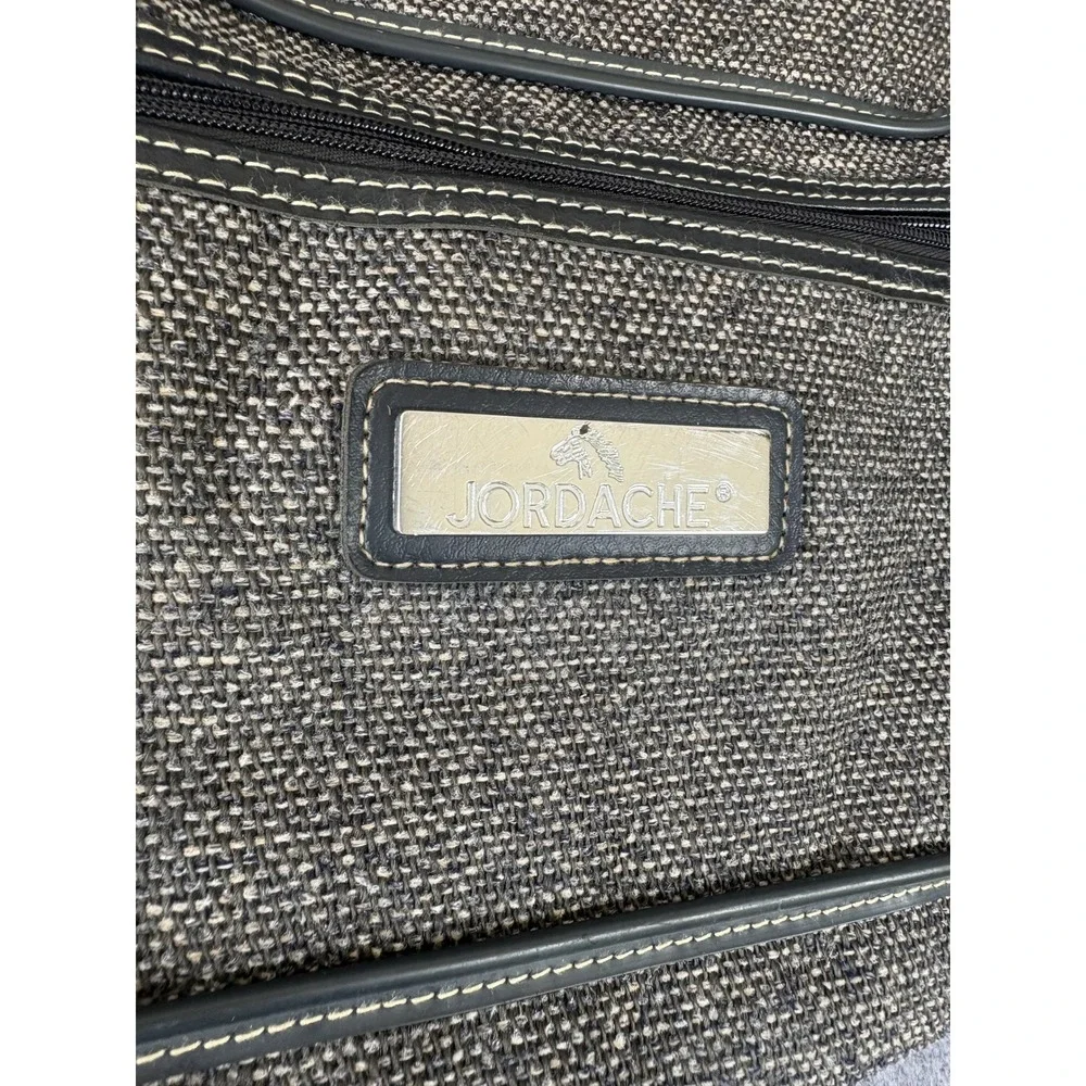Jordache Vintage Messenger Bag Medium Gray Tweed Faux Leather Trim Crossbody